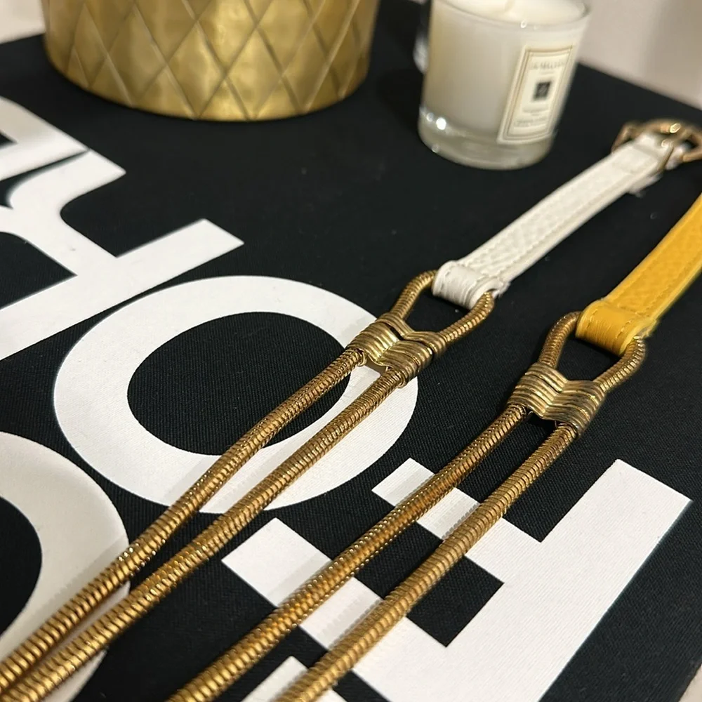 White and Yellow Leather Chain Belts
